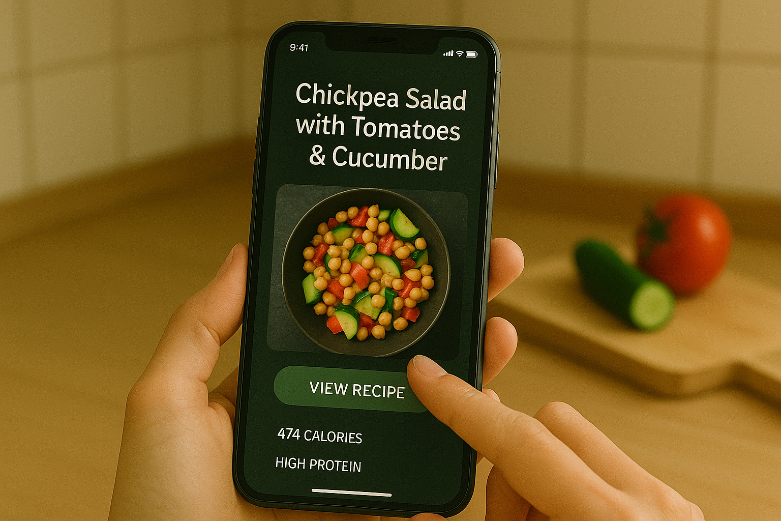 Recipe screen for chickpea salad